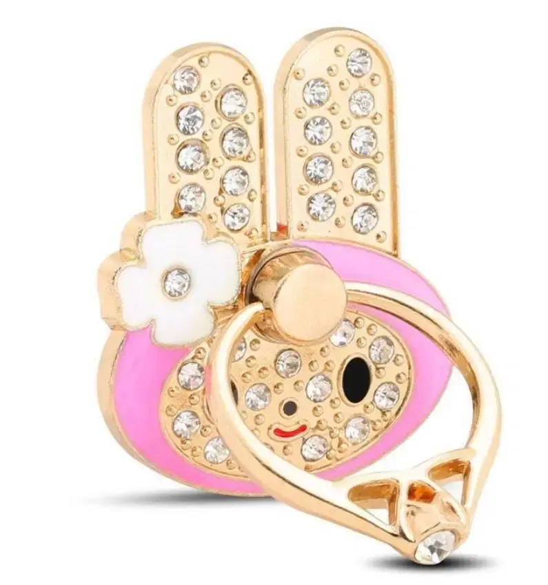 Color: Pink - Cute Anime Mickey Mouse Minnie Phone Finger Ring Holder With Diamond Kawaii High Quality Mobile Stand For Iphone 13 14 Huawei