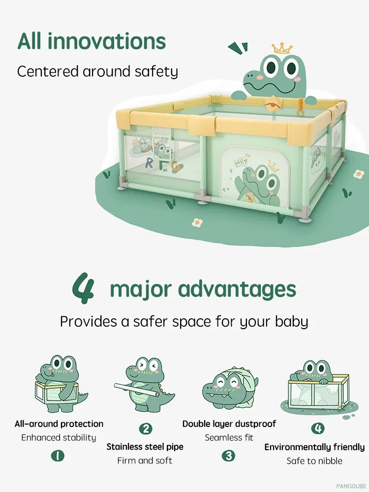 Color: green, Ships From: CHINA - PANGDUBE Crocodile Baby Play Fence with Storage Bag & Hand Rings Playpen for Baby Playground Baby Ball Pool Children's Playpen