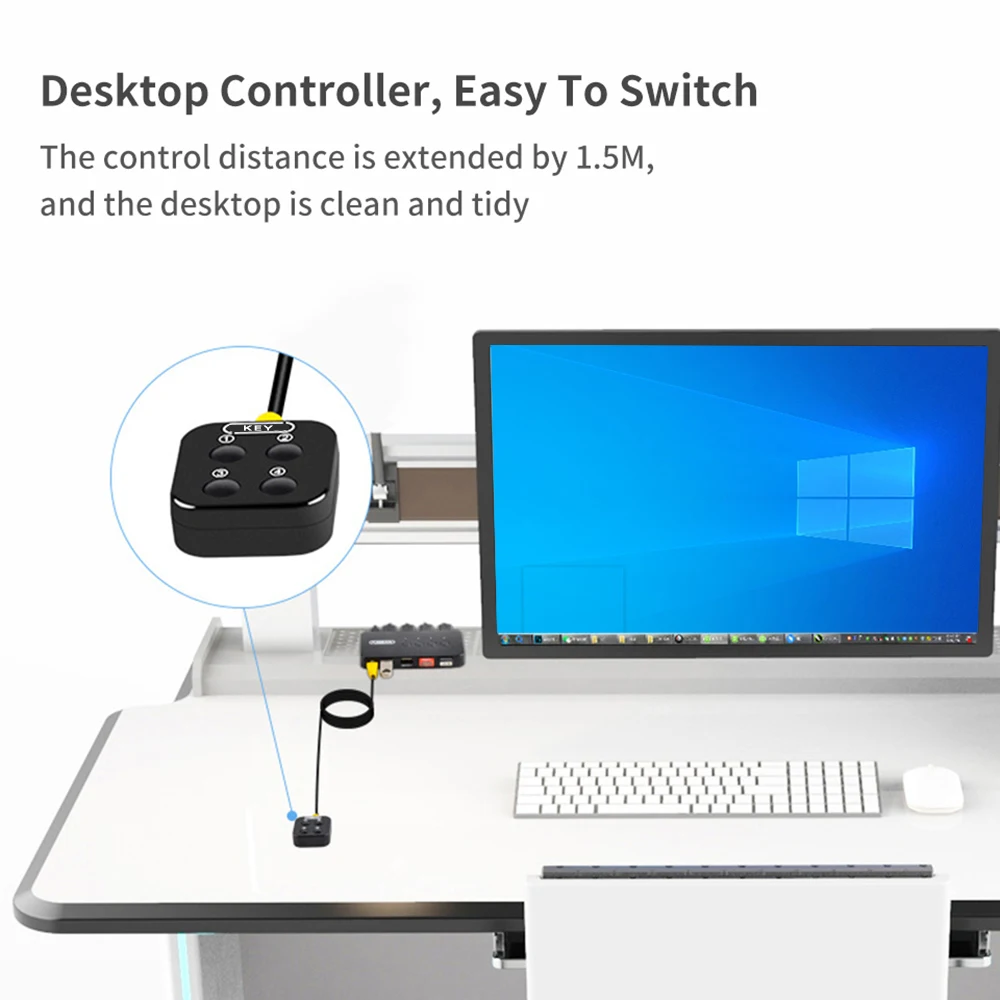 Color: WHITE - KVM Switch USB Switch Shared Controller Hub Adapter USB2.0 4 Inputs 4 Outputs For Laptop Computer Printer Keyboard Mouse Monitor