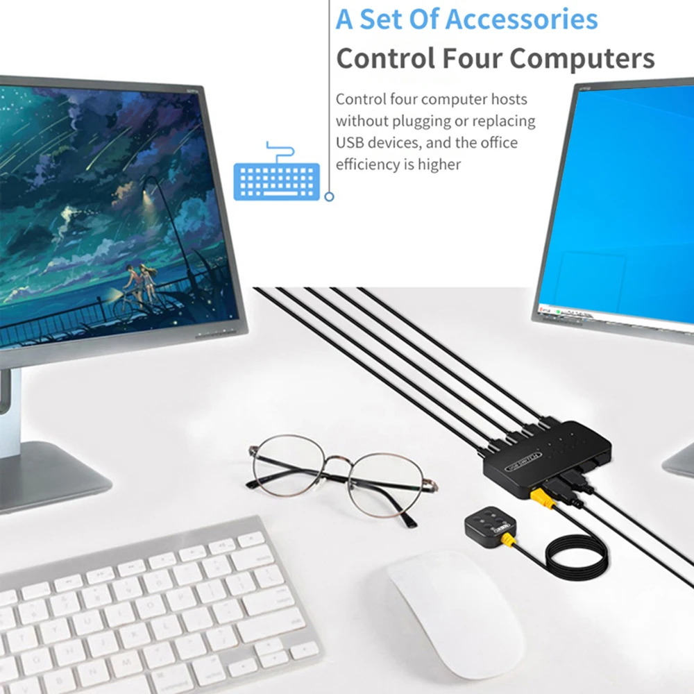 Color: WHITE - KVM Switch USB Switch Shared Controller Hub Adapter USB2.0 4 Inputs 4 Outputs For Laptop Computer Printer Keyboard Mouse Monitor
