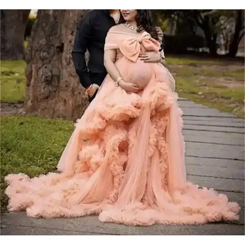 Color: light green, Maternity Size: 14, Ships From: CHINA - BIG BOW Tulle Ruffle maternity dresses photoshoot baby shower п?»?°?‚ь?µ д?»я ?±?µр?µм?µнн?‹?… فس?§تي?†