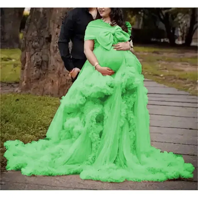 Color: light green, Maternity Size: 14, Ships From: CHINA - BIG BOW Tulle Ruffle maternity dresses photoshoot baby shower п?»?°?‚ь?µ д?»я ?±?µр?µм?µнн?‹?… فس?§تي?†