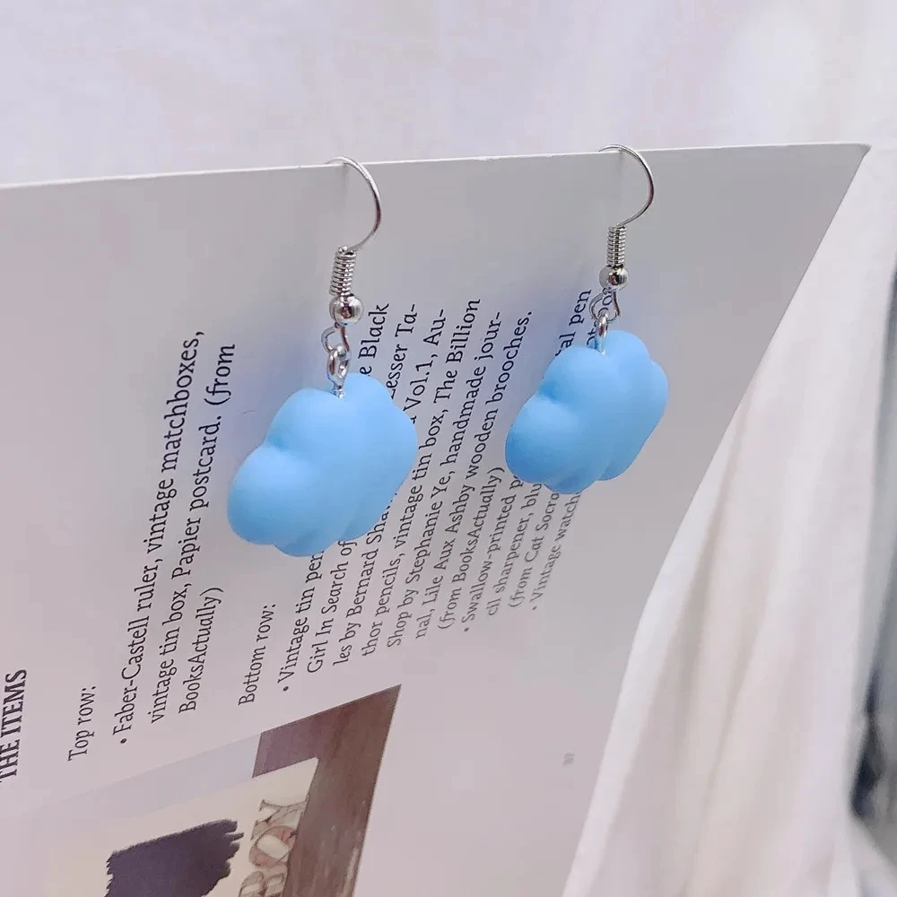 Metal Color: Cobalt Plating - Ultra-Low New Fashion Cute White Cloud Stud Earrings Delicate Mushroom Clouds for Women Girls Ear Jewelry Wholesale Gifts Bear