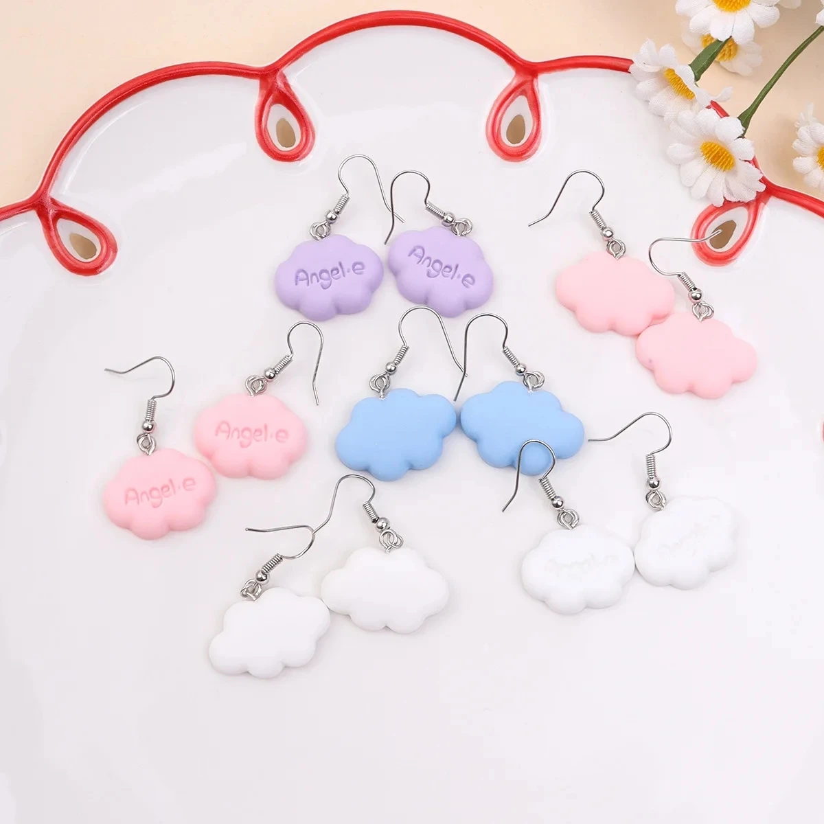 Metal Color: Cobalt Plating - Ultra-Low New Fashion Cute White Cloud Stud Earrings Delicate Mushroom Clouds for Women Girls Ear Jewelry Wholesale Gifts Bear
