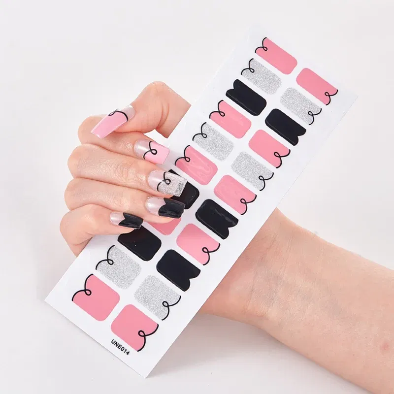 Color: Black with White - 22 Tips/Sheet Solid Color And Striped Manicure Designer Nail Decals Nailart Sticker Full Beauty Nail Tape Manicure Self Adhesive