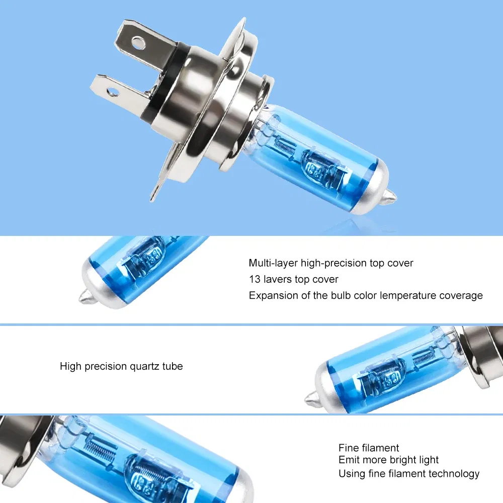 Emitting Color: Blue - H4 Lamp 12V Halogen Bulb Car HeadLight Bulb H4 55w 100w Light Bulbs For Car Headlight 2pcs 6000k Car Accessories H4 Halogen