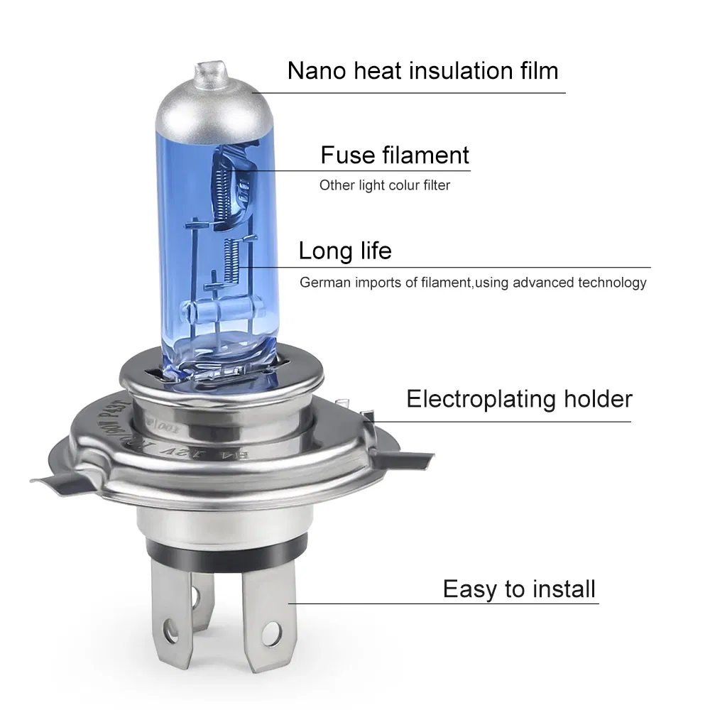 Emitting Color: Blue - H4 Lamp 12V Halogen Bulb Car HeadLight Bulb H4 55w 100w Light Bulbs For Car Headlight 2pcs 6000k Car Accessories H4 Halogen
