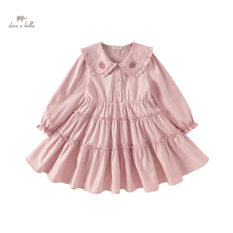 Color: Pink, Kid Size: 6 - Dave Bella Girl's Princess Dress Children 2024 New Spring Comfortable Casual Fashion Pure Cotton Sweet Gentle Pink DK1248025