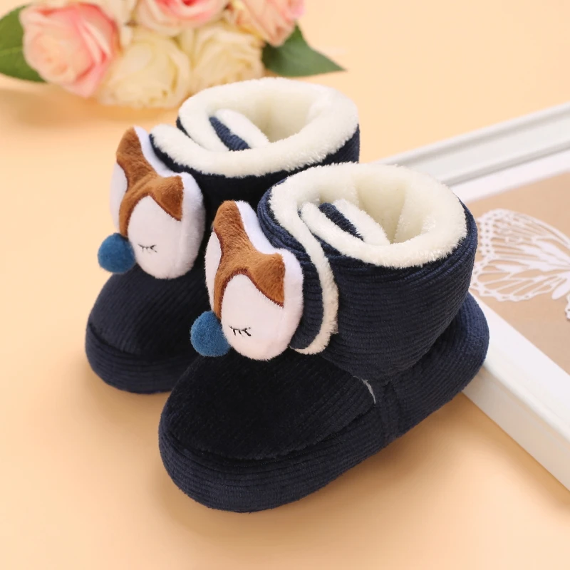 Color: wine red, Baby Age: 0-6 Months - Winter New Cute Cartoon Baby Booties Boy Girl Boots Cotton Soft-Sole Non-Slip Warm Toddler First Walkers Infant Crib Shoes
