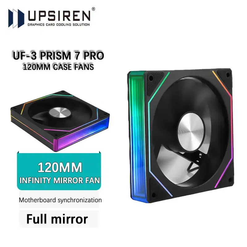 Color: Black, Blade Color: Other, RGB Support: A-RGB - UPSIREN UF-3 Prism 7PRO Computer Case Cooling Fan,Double-sided full lens,12CM ARGB motherboard synchronization,CD pattern axis