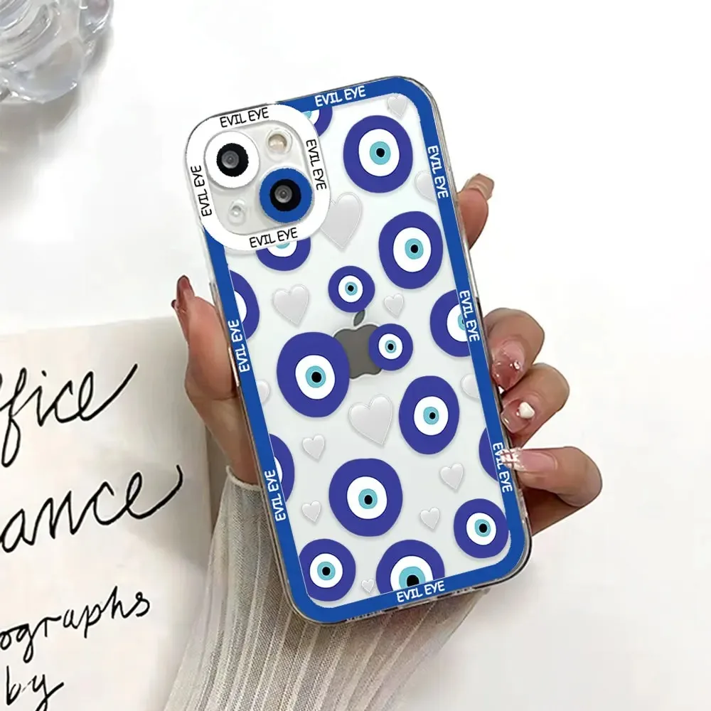 Color: Dark Grey, Material: Genuine leather - Blue Evil Eye Phone Case For Samsung Galaxy S10 S20 S21 S22 S23 S24 FE Plus Ultra Note 20 Transparent TPU Case