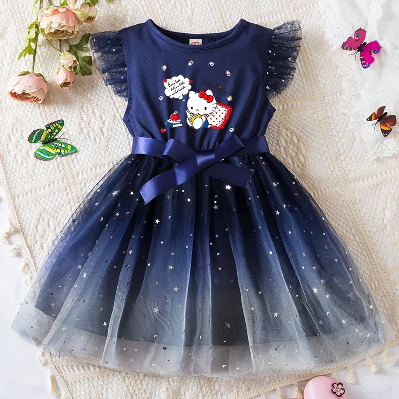 Color: PURPLE, Kid Size: 5 - Hello Kitty Girls Sequin Tutu Dress with Bow Flutter Sleeves Summer Princess Party Outfit for Toddler Kids 2-6 Years