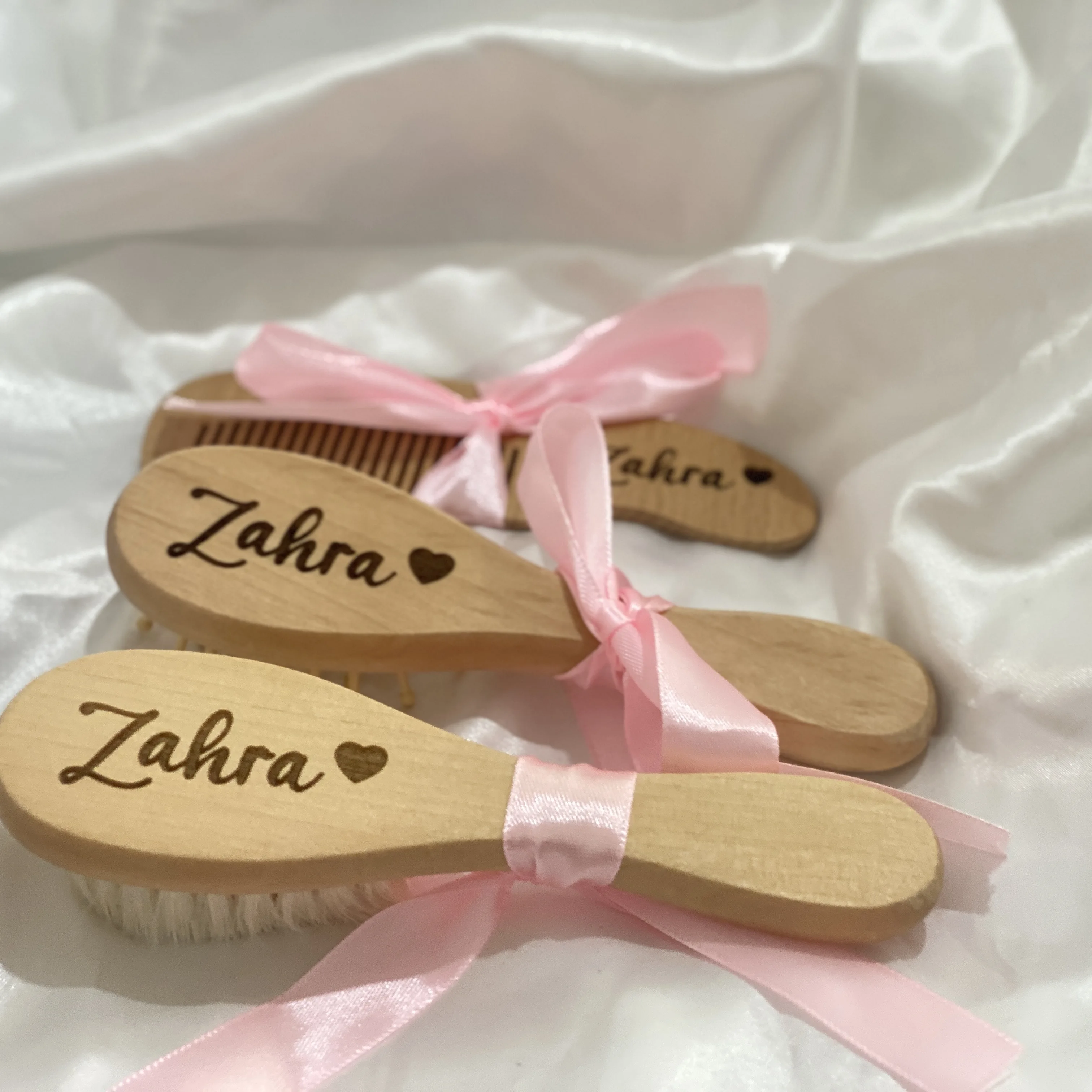 Color: Olive - Personalized Baby Care Hair Brush Pure Natural Wool Wood Comb,Engraved Newborn Massager Baby Shower and Registry Gift