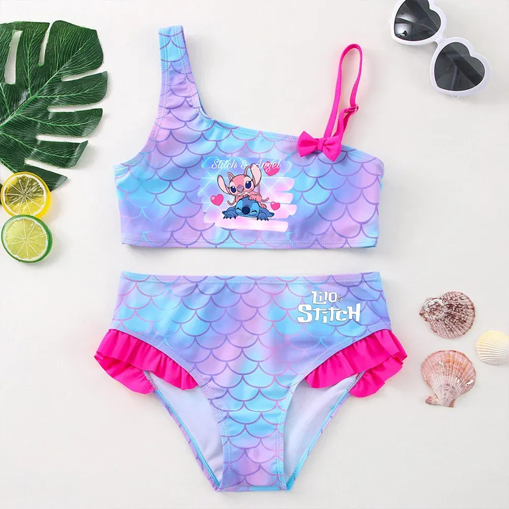 Color: Silver, Size: L - Lilo Stitch Girls Swimsuit One-Piece Bathing Suits Kids Wear Fashion Mermaid Fish Children's Dresses Summer Swimwear Beach Suit