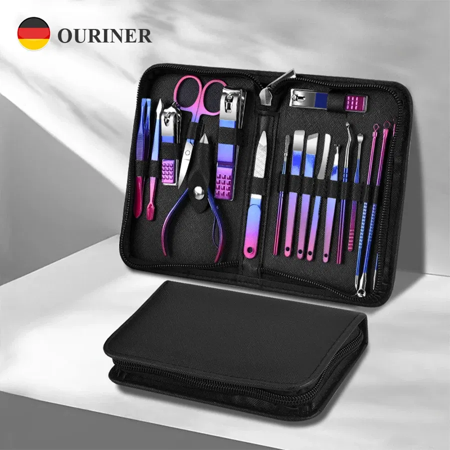 Color: Light Grey - 6-18pcs Set Professional Stainless Steel Manicure & Pedicure Kit Precision Nail Care with Travel Case with Nail Clipper Scissor