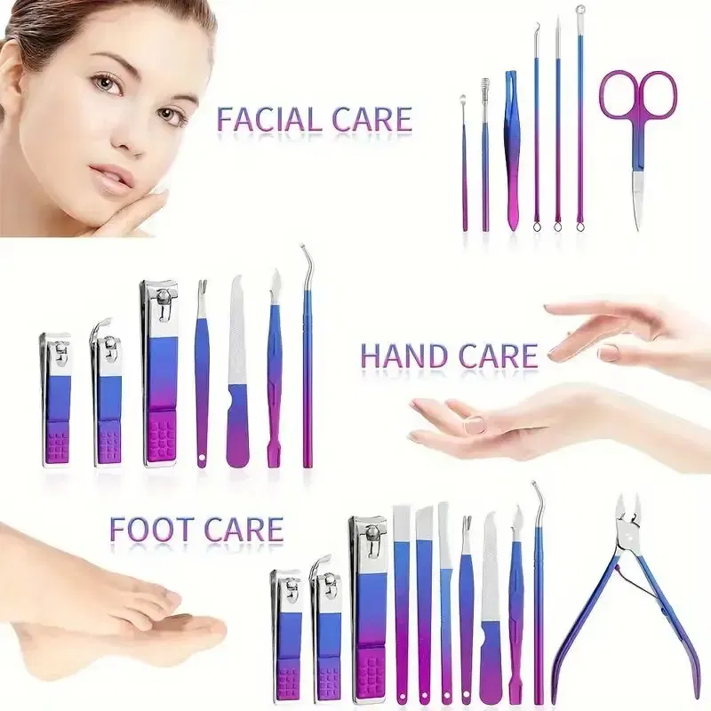 Color: Light Grey - 6-18pcs Set Professional Stainless Steel Manicure & Pedicure Kit Precision Nail Care with Travel Case with Nail Clipper Scissor