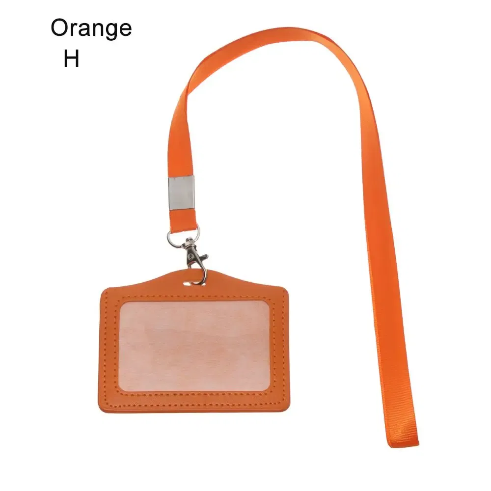Color: wine red - Unisex Work Card Holders With Lanyard PU Bank Card Name Credit Card Holders Card Bus ID Holders Identity Badge With Neck Strap
