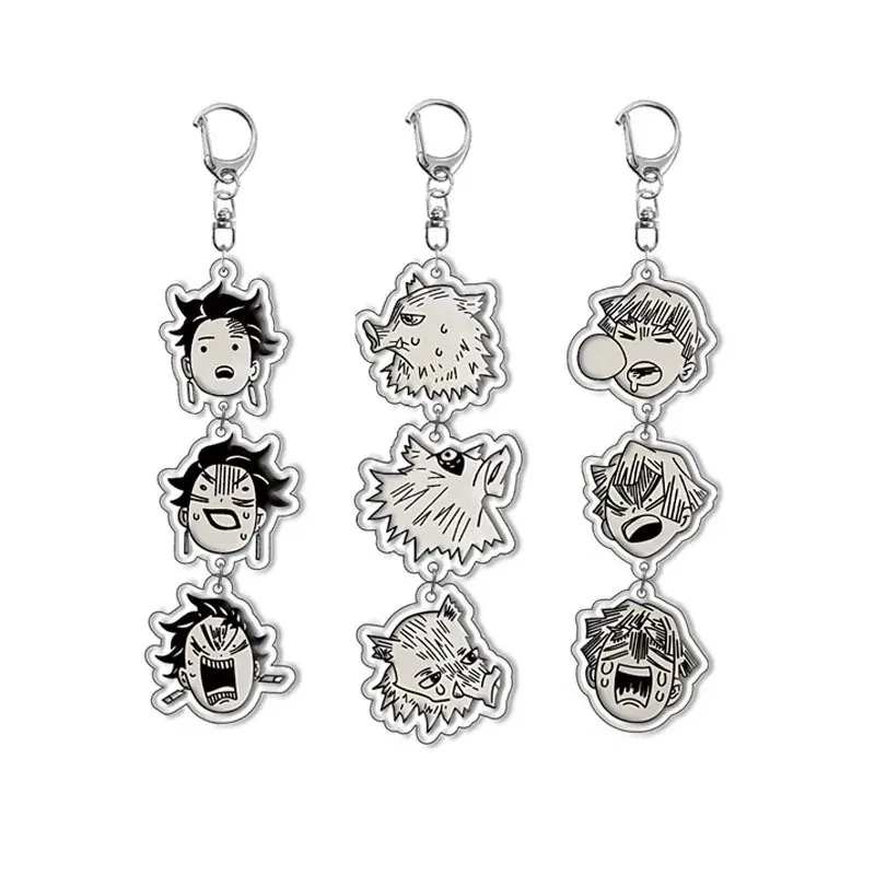 Color: GRAY - 16pcs/set Anime Keychains Keychain Demon Slayer Kimetsu No Yaiba Acrylic Key Ring Cute Funny Cartoon for Friends wholesale