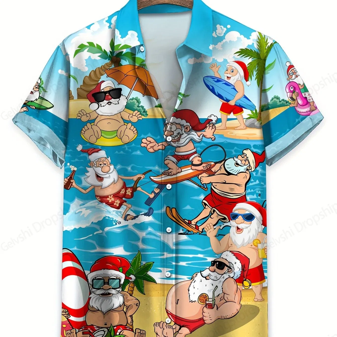Color: GRAY, Size: XXL - Men's Retro Christmas Hawaiian Shirt Men Women Fashion Cartoon Santa Claus Shirts Short Sleeve Blouse Festive Holiday Top Elk