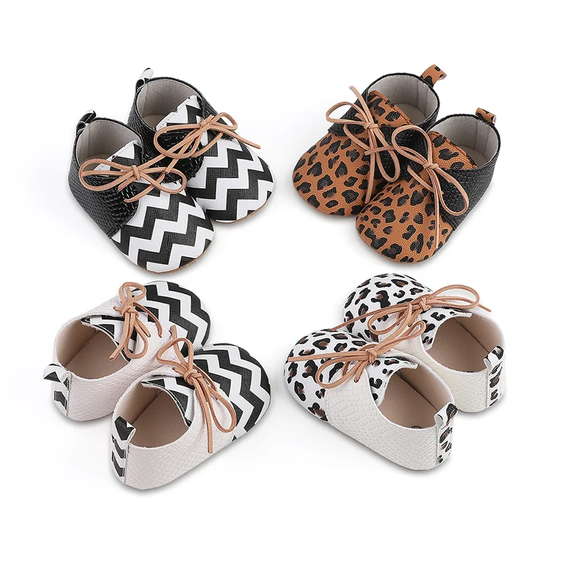 Color: WHITE, Shoe Size: 1 - Toddler Soft Bottom Non-Slip First Walkers Baby Boys Girl Solid Leather Shoes Newborn Retro Leopard Print Bowknot Design Sneaker