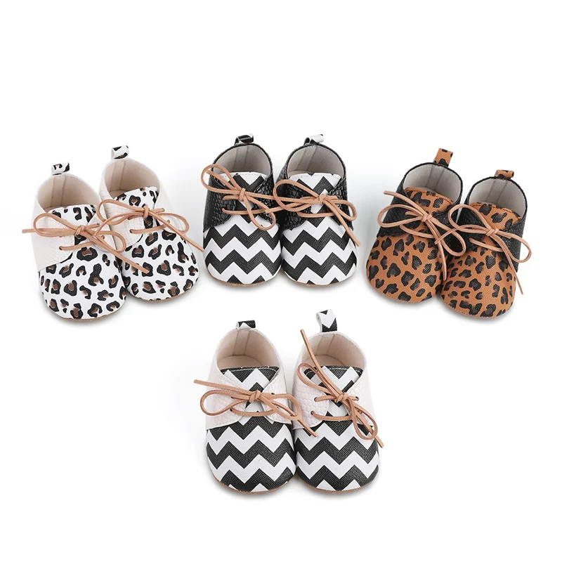 Color: WHITE, Shoe Size: 1 - Toddler Soft Bottom Non-Slip First Walkers Baby Boys Girl Solid Leather Shoes Newborn Retro Leopard Print Bowknot Design Sneaker