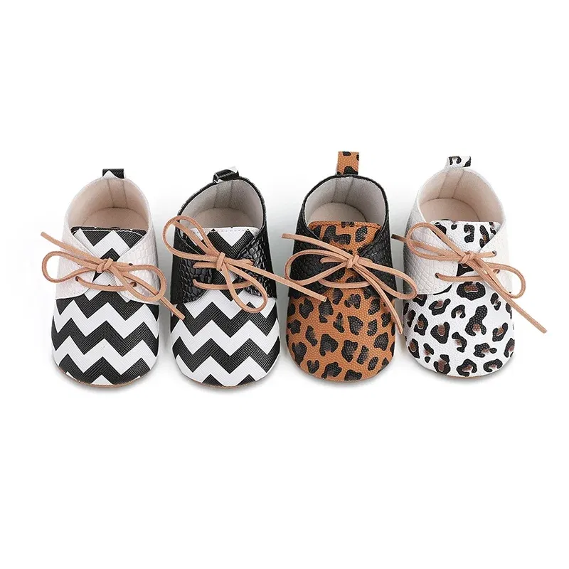 Color: WHITE, Shoe Size: 1 - Toddler Soft Bottom Non-Slip First Walkers Baby Boys Girl Solid Leather Shoes Newborn Retro Leopard Print Bowknot Design Sneaker