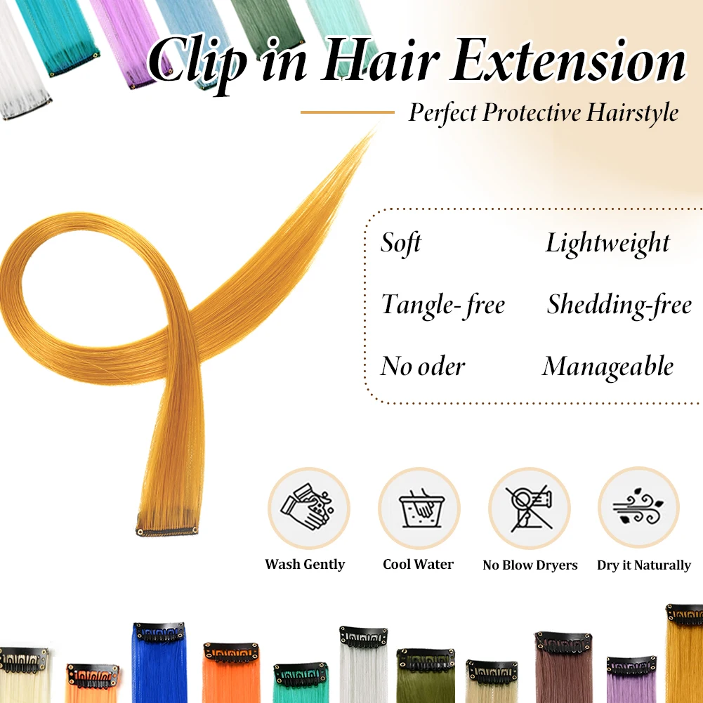 Color: #30, Stretched Length: 22inches, Ships From: CHINA - Synthetic 10 Pcs Straight Hair Extensions Clip in Hairpieces 22 Inch Hightlight Colorful Hair for Women Party Cosplay Gifts