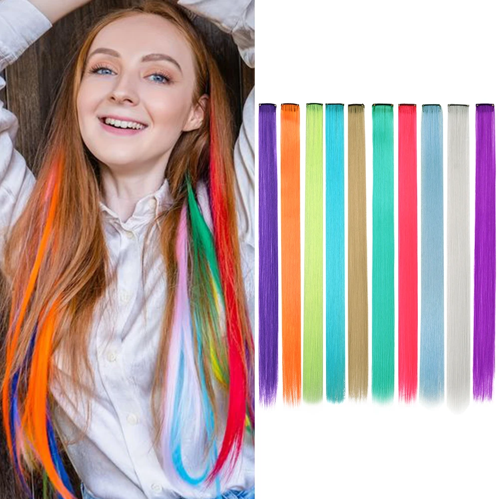 Color: #30, Stretched Length: 22inches, Ships From: CHINA - Synthetic 10 Pcs Straight Hair Extensions Clip in Hairpieces 22 Inch Hightlight Colorful Hair for Women Party Cosplay Gifts