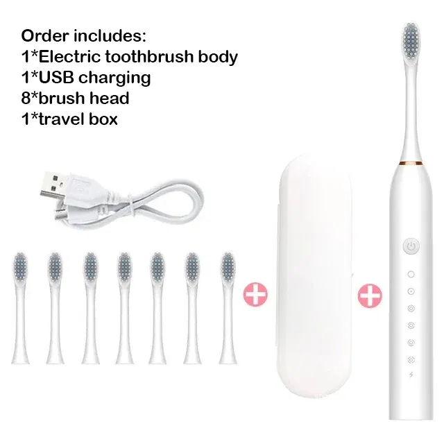Color: GRAY - Sonic Electric Toothbrush Adult Smart Timing Tooth Brush Teeth Clean Whitening Fast USB Rechargeable Toothbrush Replacement Head