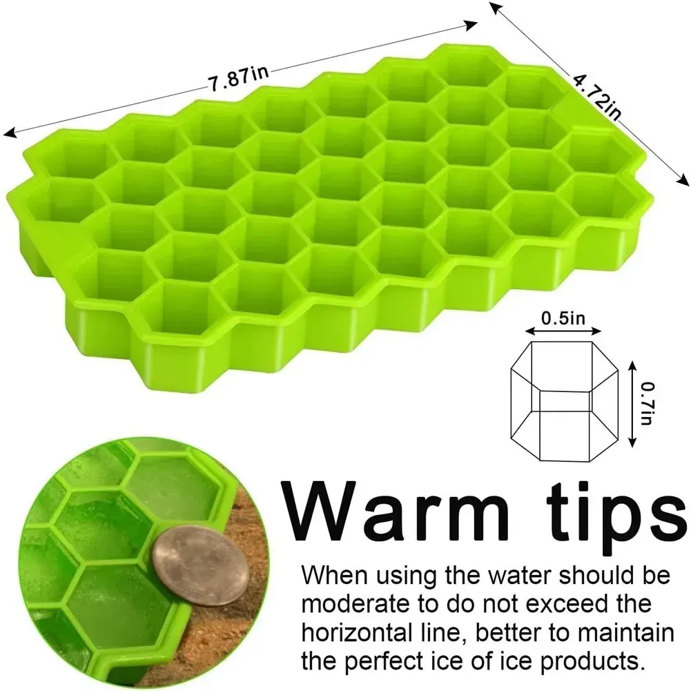 Color: Green - 37 Cavity Honeycomb Ice Cube Trays Reusable Silicone Ice Cube Mold BPA Free Ice Maker with Removable Lids