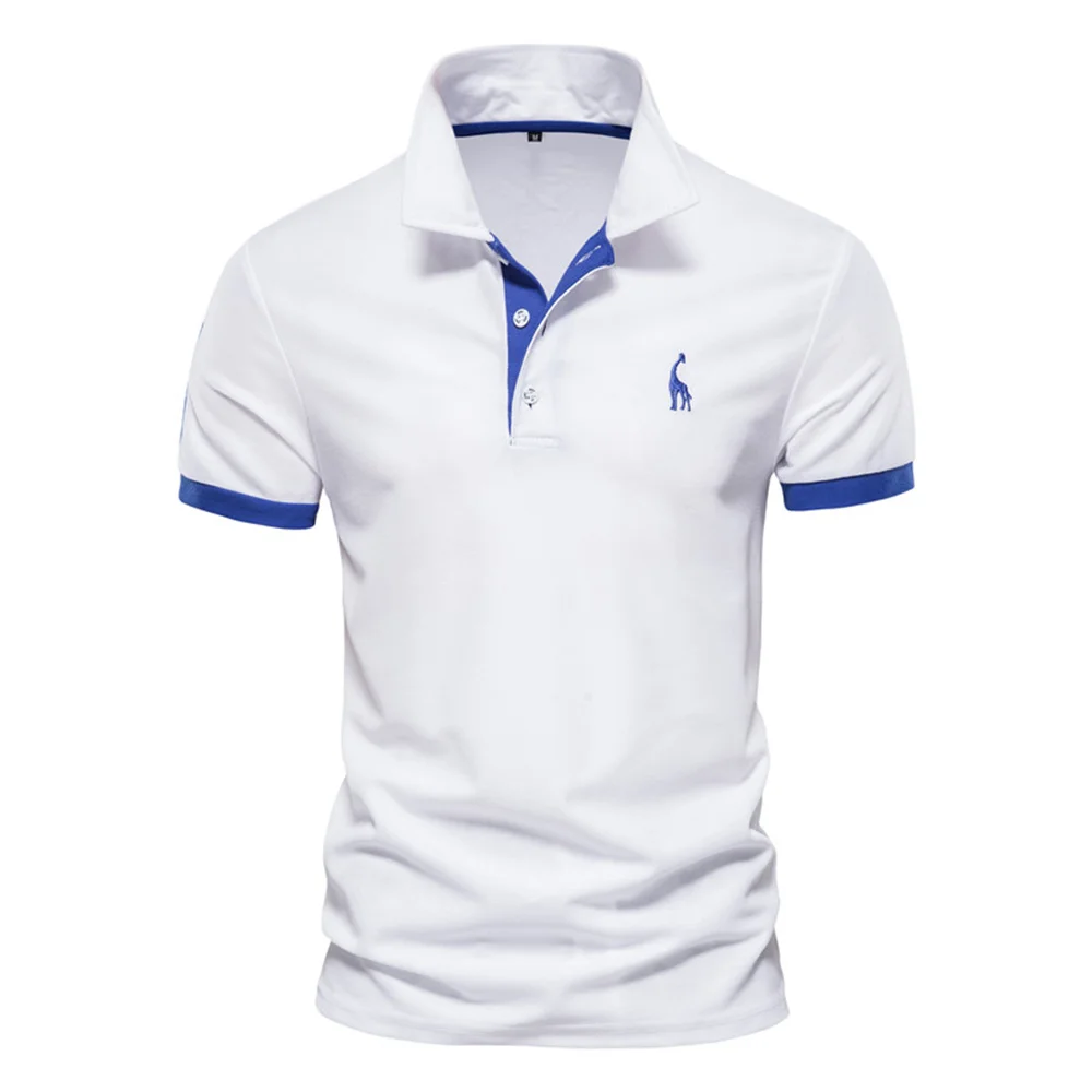Color: WHITE, Size: L - Dropshipping Polo Giraffe Shirt Men Quality Embroidery Summer Short Sleeve Polo Casual Business Social Mens Polos BR Size