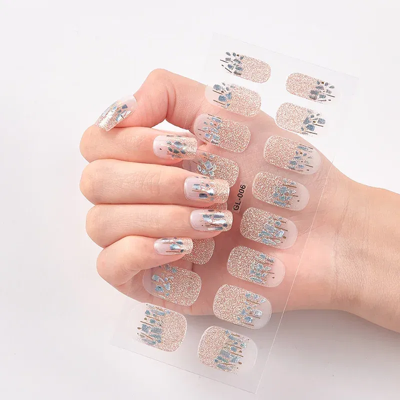 Color: Red - 16 Tips/Sheet Patterned Nails With Creative Nail Polish Nail Art Stickers 2020 Temporary Tattoos Kids Full Cover Nail Stickers