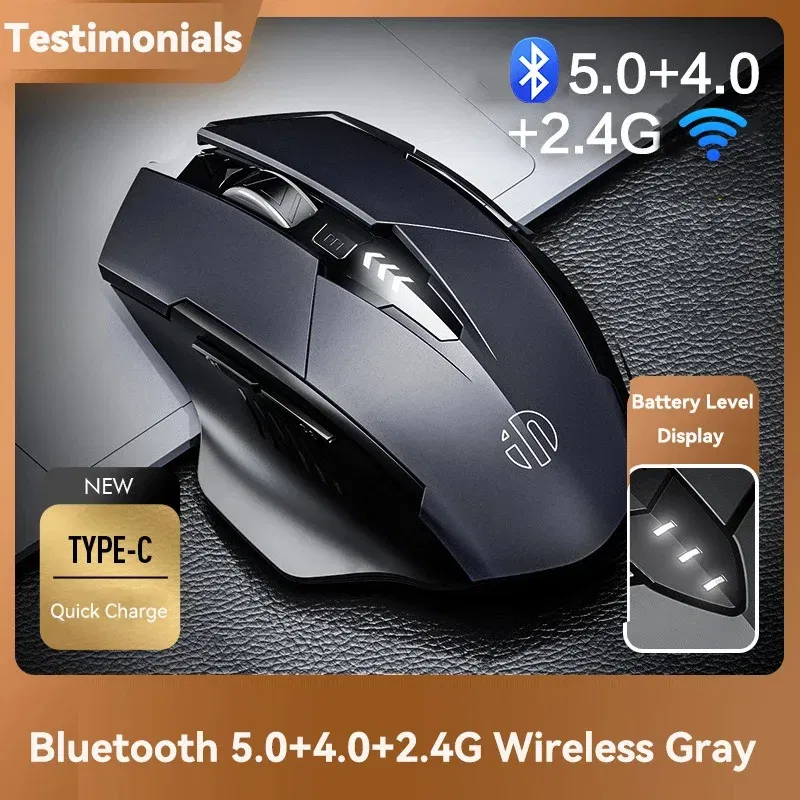 Color: Gold - Inphic Rechargeable Wireless Mouse Ergonomic Bluetooth 5.0 2.4G Mice Office Mute Mouse For MacBook Tablet Laptops Computer PC