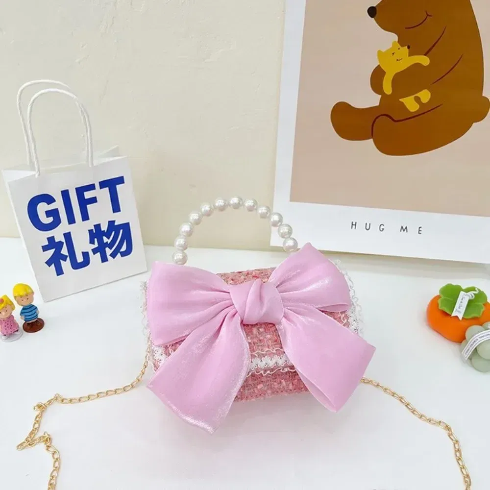 Color: Clear - New Children's Fashion Little Fragrant Wind Elsa Princess Bag Little Girl Pearl Handheld Crossbody Bag Net Red envelope