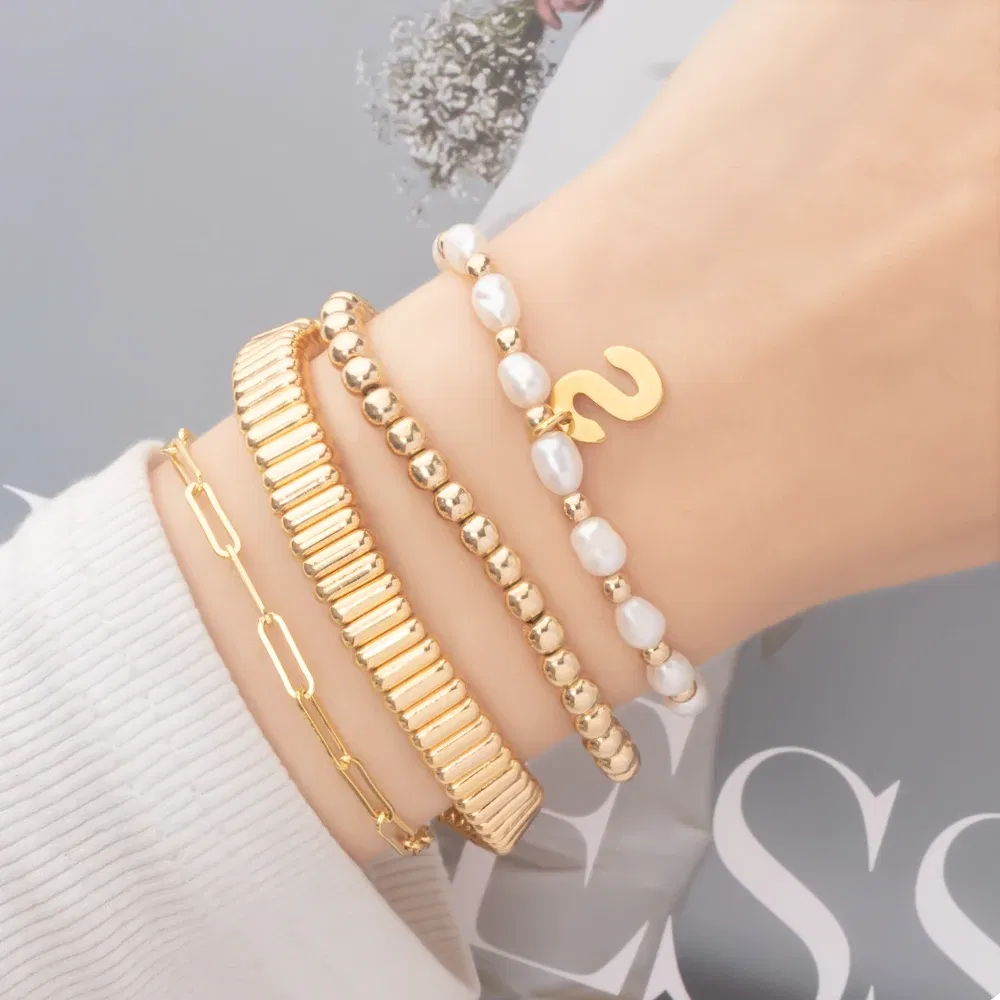 Metal Color: SILVER PLATED, Ships From: CHINA - Wholesale Gold Silver Color Elastic Bracelets Handmade Letter Charms Bracelets For Women 2X8MM Beads Bracelets Bohemain Jewelry