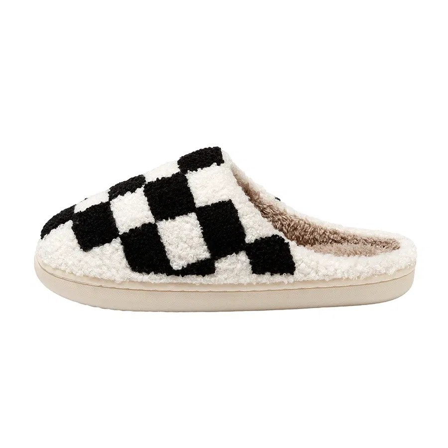 Color: green, Shoe Size: 4 - New Fuzzy Slippers Fashion Checker Indoor Embroidery Houseshoes Cozy Woman Winter Fluffy House Retro Checkered Print Shoes