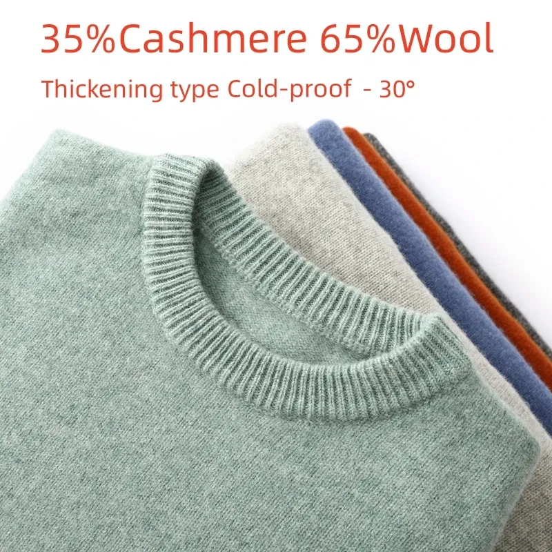 Color: black, Size: M, Ships From: CHINA - Men's 100% Pure Wool Cashmere Sweater O-Neck Pullover Knit Sweater Autumn and Winter New Long Sleeve High-End Jumpers Thick Tops