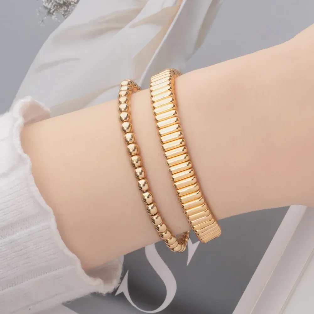 Metal Color: Gold-color, Ships From: CHINA - Wholesale Gold Silver Color Elastic Bracelets Handmade Letter Charms Bracelets For Women 2X8MM Beads Bracelets Bohemain Jewelry