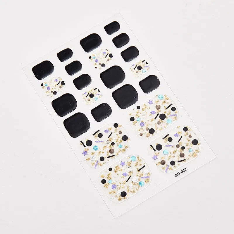 Color: light yellow - 22 Tips/Sheet Women Salon Fashion Nail Stickers Designed Full Beauty Full Cover Nail Stickers Novidades Nails Sticker Designer