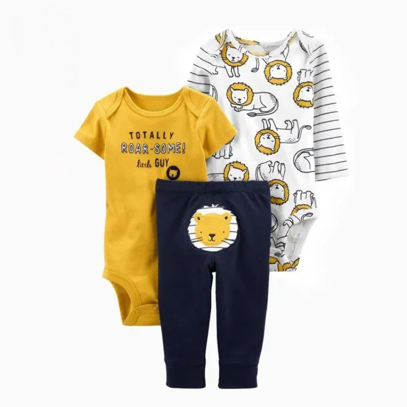 Color: Beige, Ships From: CHINA, Kid Size: 18M - 3PCS Baby Boy Clothes Autumn Newborn Baby Clothes Bodysuits+Pants Animal Outfit Infant Pajama Pure Cotton Sets 0-24M Jumpsuit