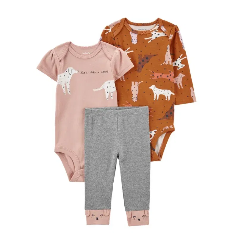 Color: Beige, Ships From: CHINA, Kid Size: 18M - 3PCS Baby Boy Clothes Autumn Newborn Baby Clothes Bodysuits+Pants Animal Outfit Infant Pajama Pure Cotton Sets 0-24M Jumpsuit