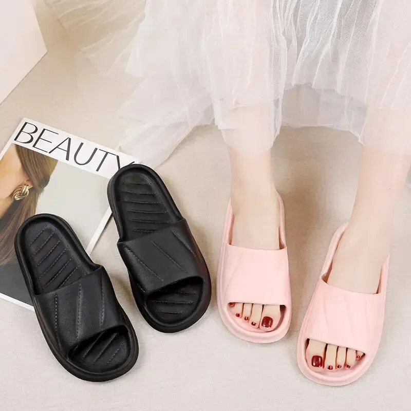 Color: Pink, Shoe Size: 40 - Women's Indoor Non-slip Slippers Couple Home Slides EVA Soft Sole Light Weight Summer New Lovers Leisure Shower Shoes
