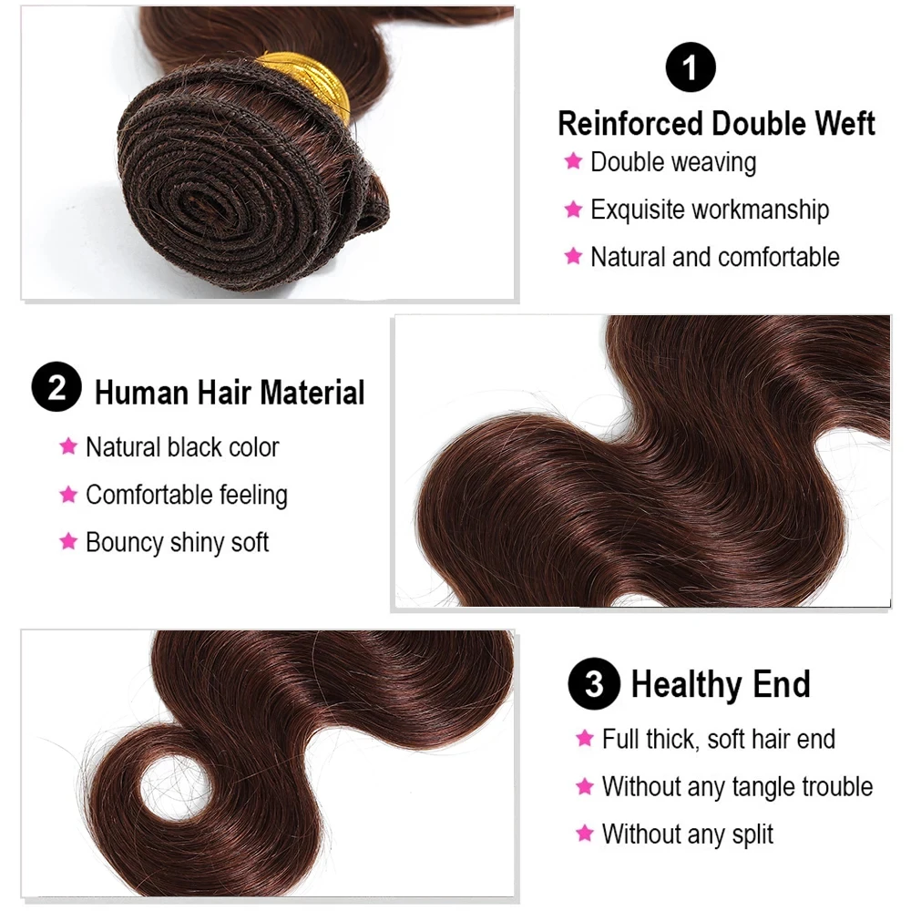 Bulk Buy: 3Pcs/Lot, Material Grade: Remy Hair, Length: 8 8 10 - Brown Body Wave Bundles 100% Human Hair #4 Colored Brazilian Remy Hair Extensions Weave 3 PCS/Lot 30 Inch Raw Human Hair Bundles