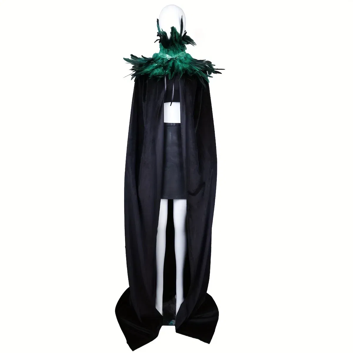 Color: green - Feather Shawl With Elegant Gothic Style Cloak With Soft Feathers Perfect For Halloween Or Cosplay