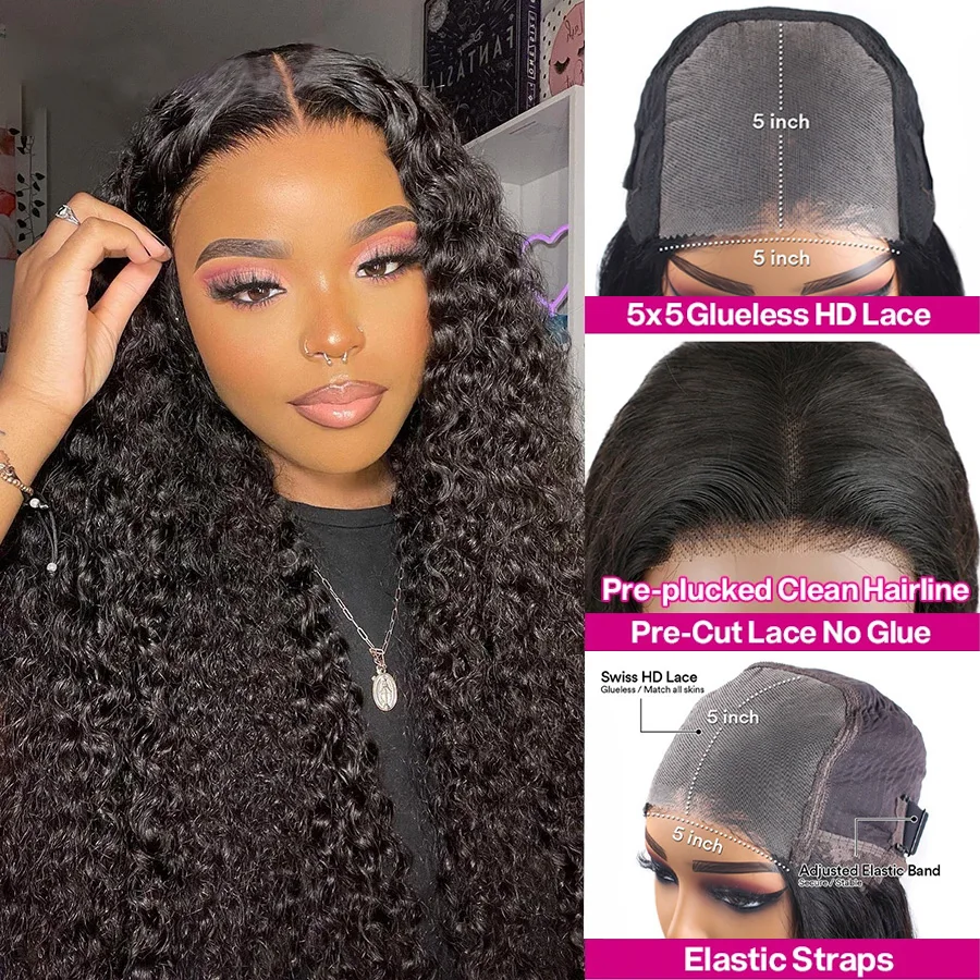 Hair Color: #6, Density: 170%, Ships From: CHINA, Stretched Length: 28inches - Glueless Wig Human Hair Ready To Wear Curly Wigs Human Hair Lace Frontal Wig Glueless Wig 100% Human Hair 5x5 Closure Wig