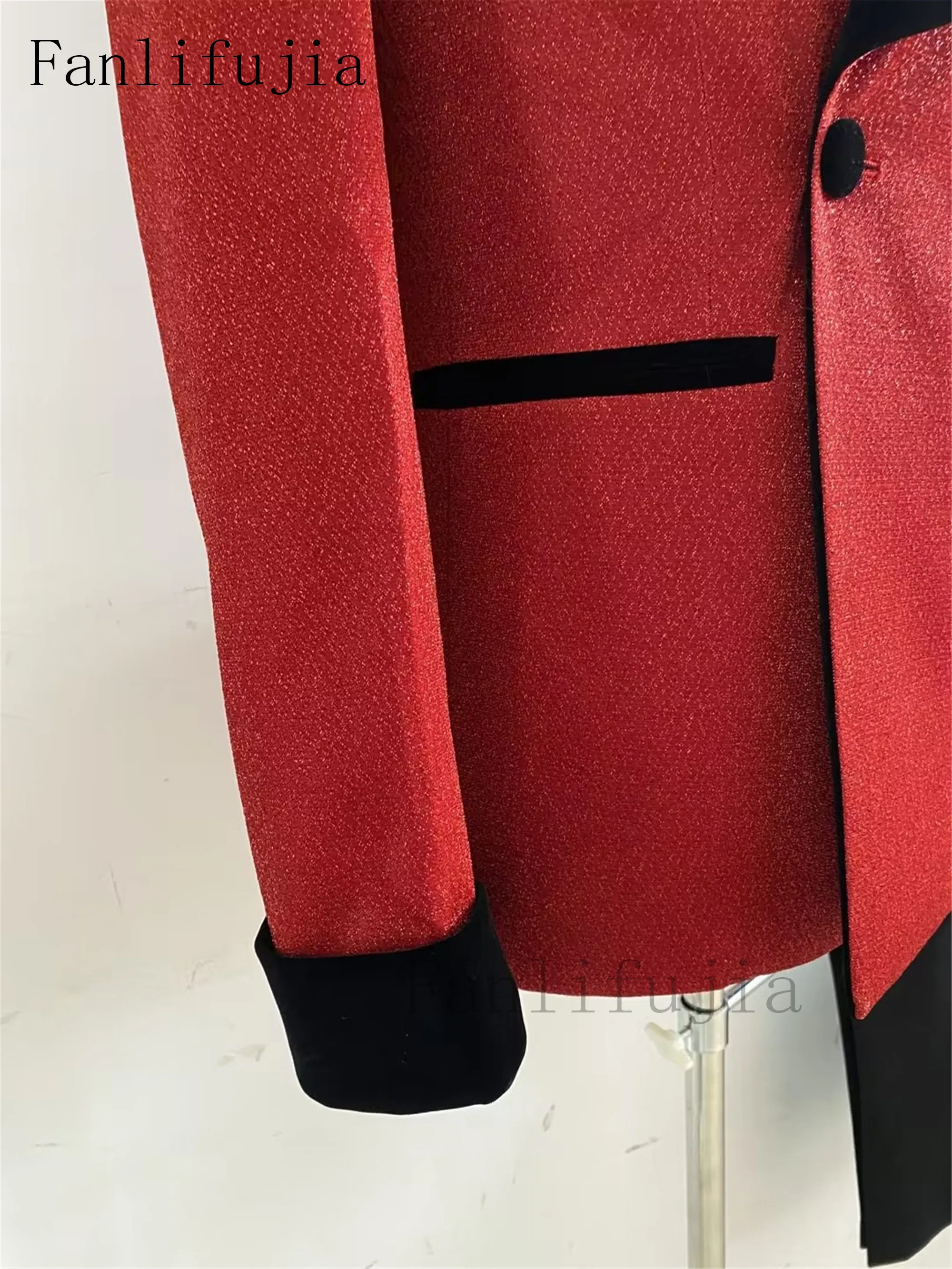 Color: black, Size: S - Fanlifujia Luxury Red Glitter Suits Men Groom Wedding Tuxedo Double Breasted Blazer Formal Evening Party Prom Dress 2 Pieces Set