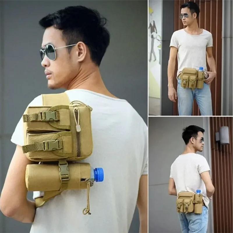 Color: Beige - 1PC New Multifunction Waist Bag Three Colors Oxford Tactical Waist New Multi-Function Pockets Phone Pouch Fanny Pack GZH015