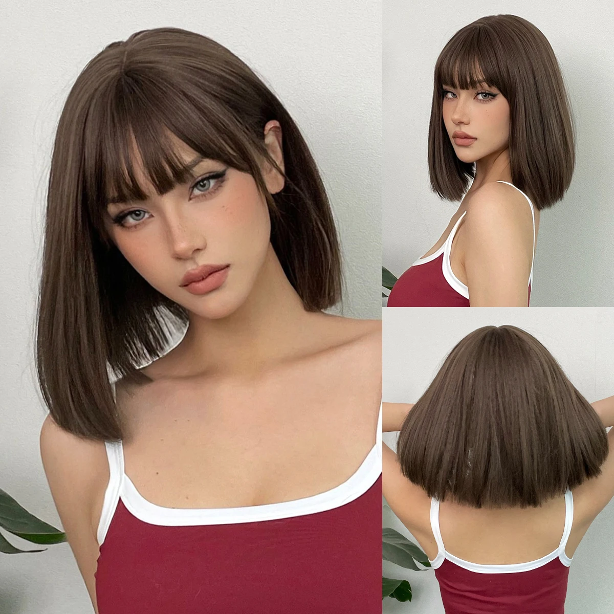 Color: FS1B/99J, Stretched Length: 12inches - Bob Black Synthetic Wigs Straight Cosplay Short Daily Natural Looking Hair Wig with Bangs Heat Resistant Fiber for Women Afro