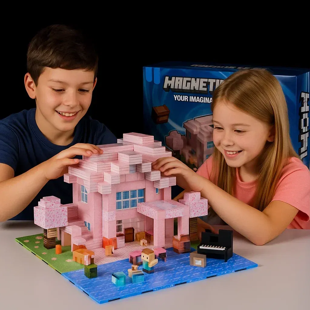 Color: Dark Tan - Magnetic Building Blocks Mine World Magnet Cube Set for Boy Girl Kid Age 3+ DIY Pixel style Model Base plate STEM Toy Baseplate