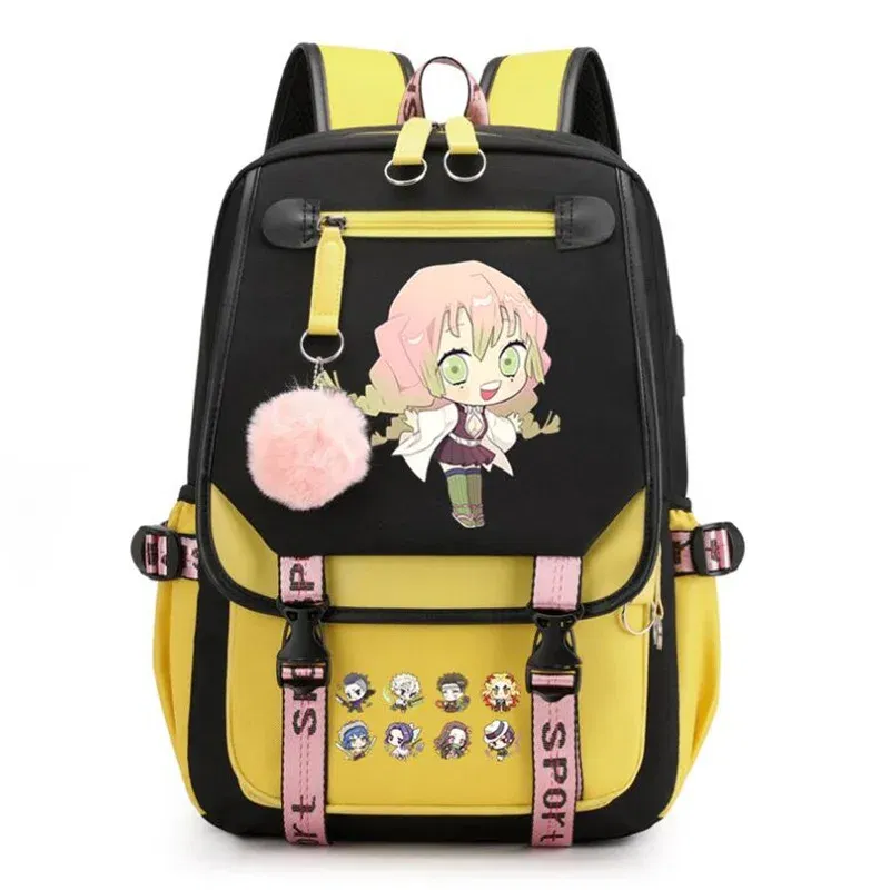 Color: Dark Grey, Size: 17 Inches - Demon Slayer Backpack Schoolbag USB Laptop Bag Tokitou Muichirou Kanroji Mitsuri Men Women Rucksack Travel Shoulder Outdoor Bags